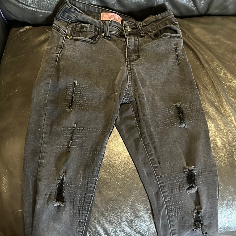 wax jeans, butt I love you, size 5/27 ripped jeans